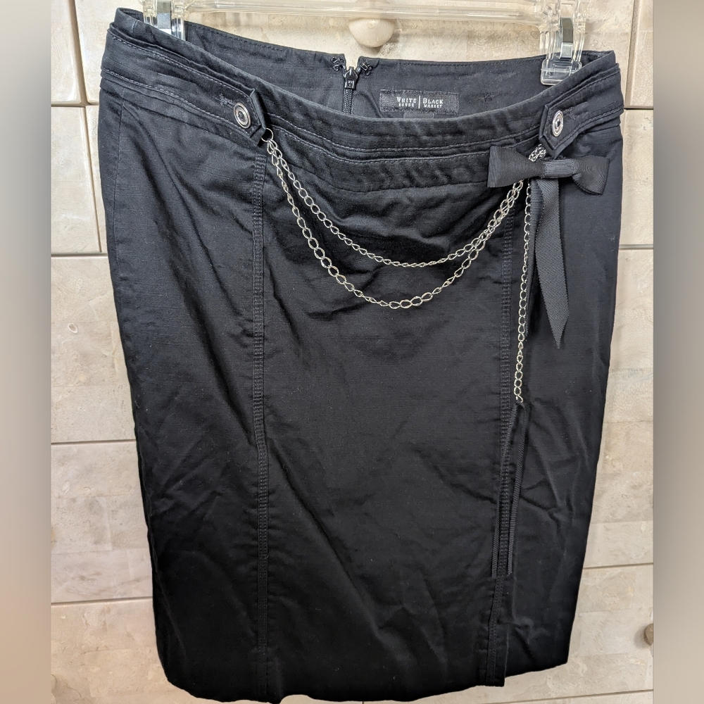 White House Black Market Elegant Black Skirt with Chain Detail
